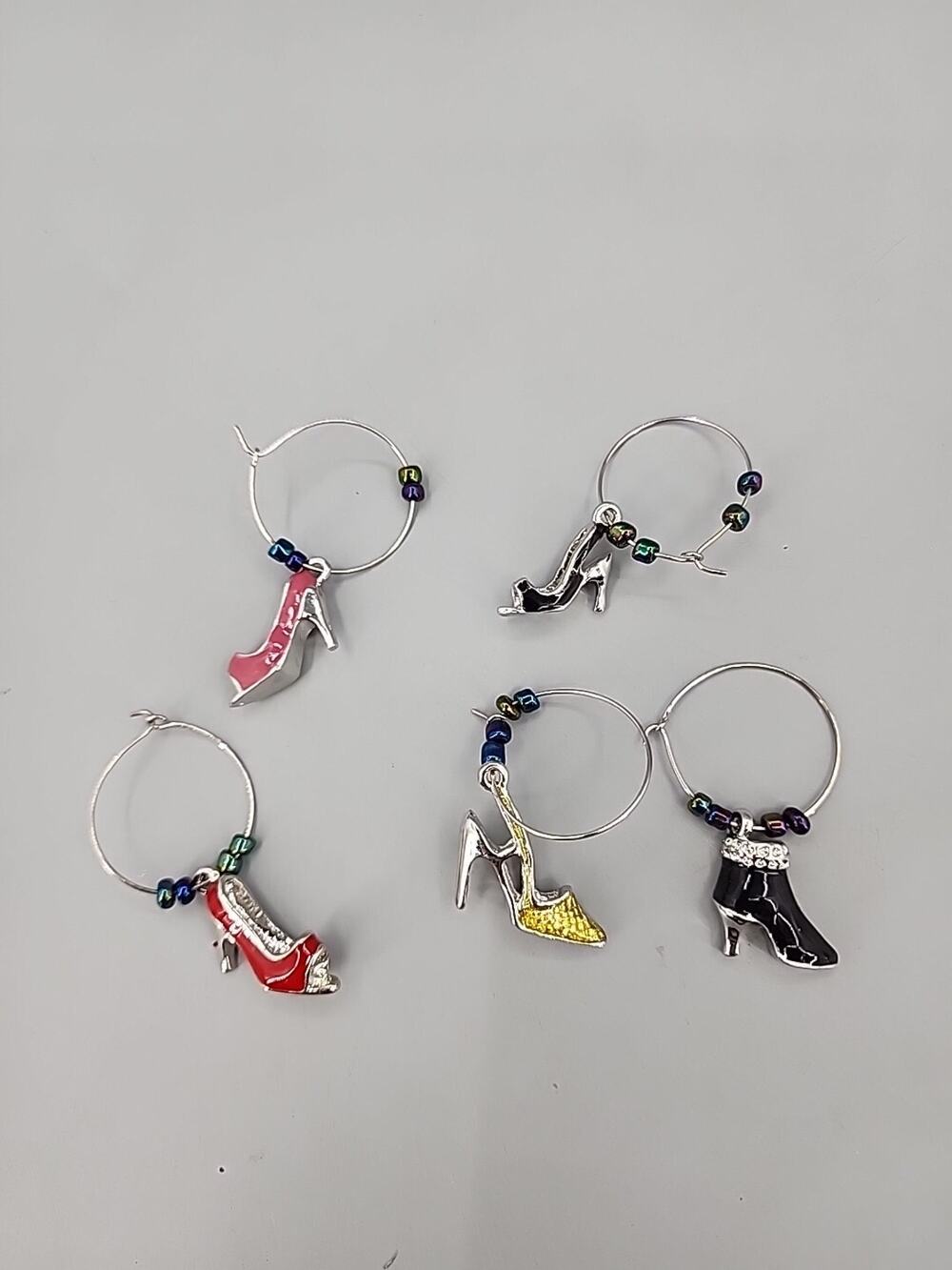 High Heel Wine Glass Charms Lot of 5 Beaded Ring